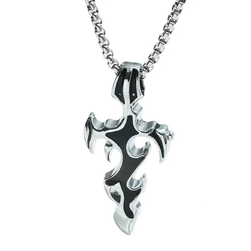 Stainless Steel Pendant Drop Oil Titanium Steel Cross Flame Trend Men&