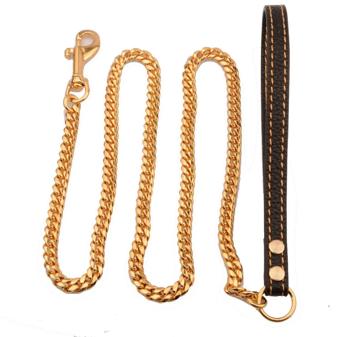 10mm stainless steel leather traction rope golden stainless steel Cuban chain dog chain medium-sized dog pet traction chain eprolo