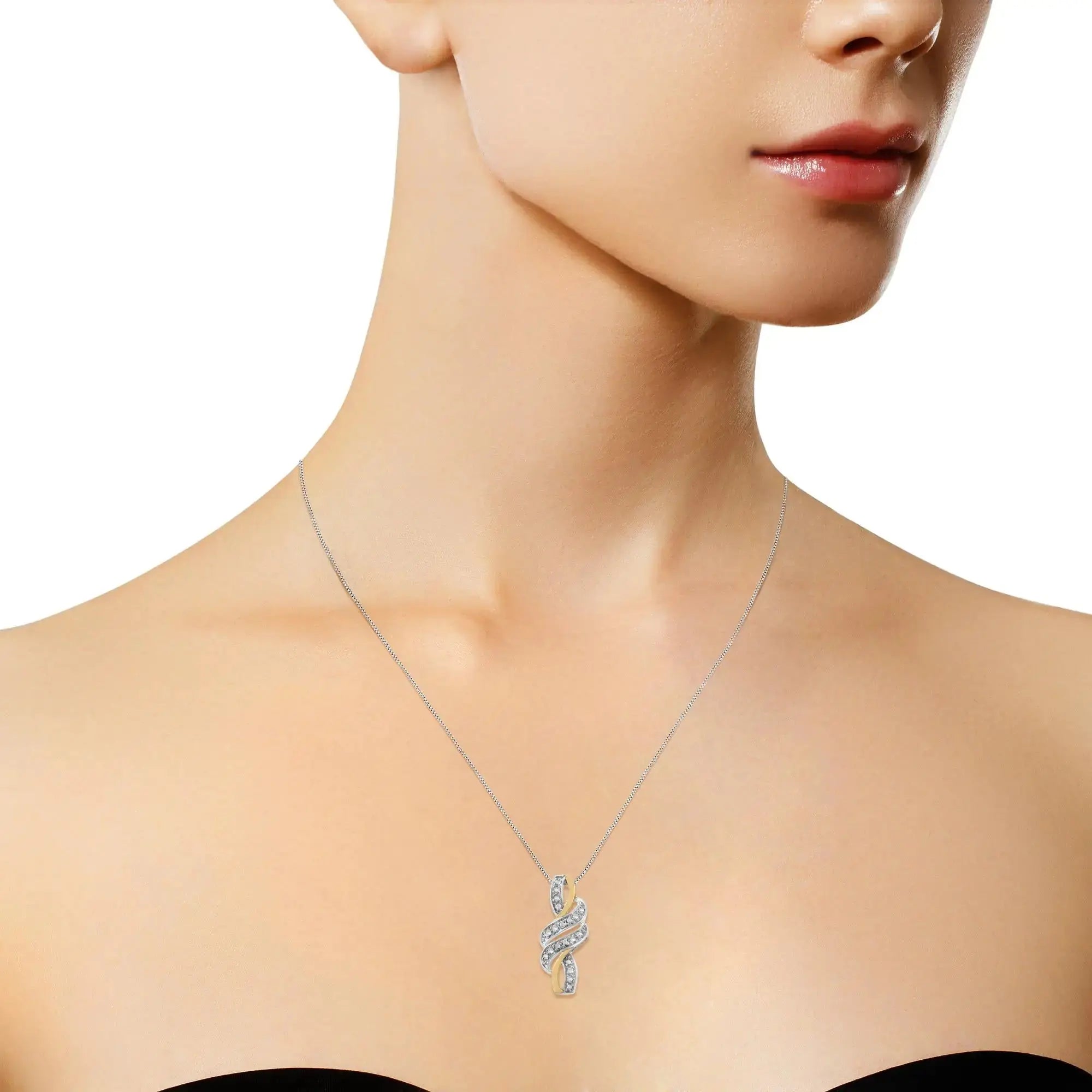 14K Yellow Gold Plated .925 Sterling Silver Round-Cut Diamond Accent Cross Bypass 18" Pendant Necklace (H-I Color, I2-I3 Clarity) My Store