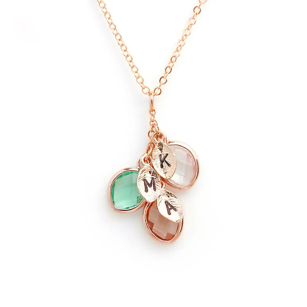 12-color water drop birthstone leaf lettering diy necklace holiday gift eprolo