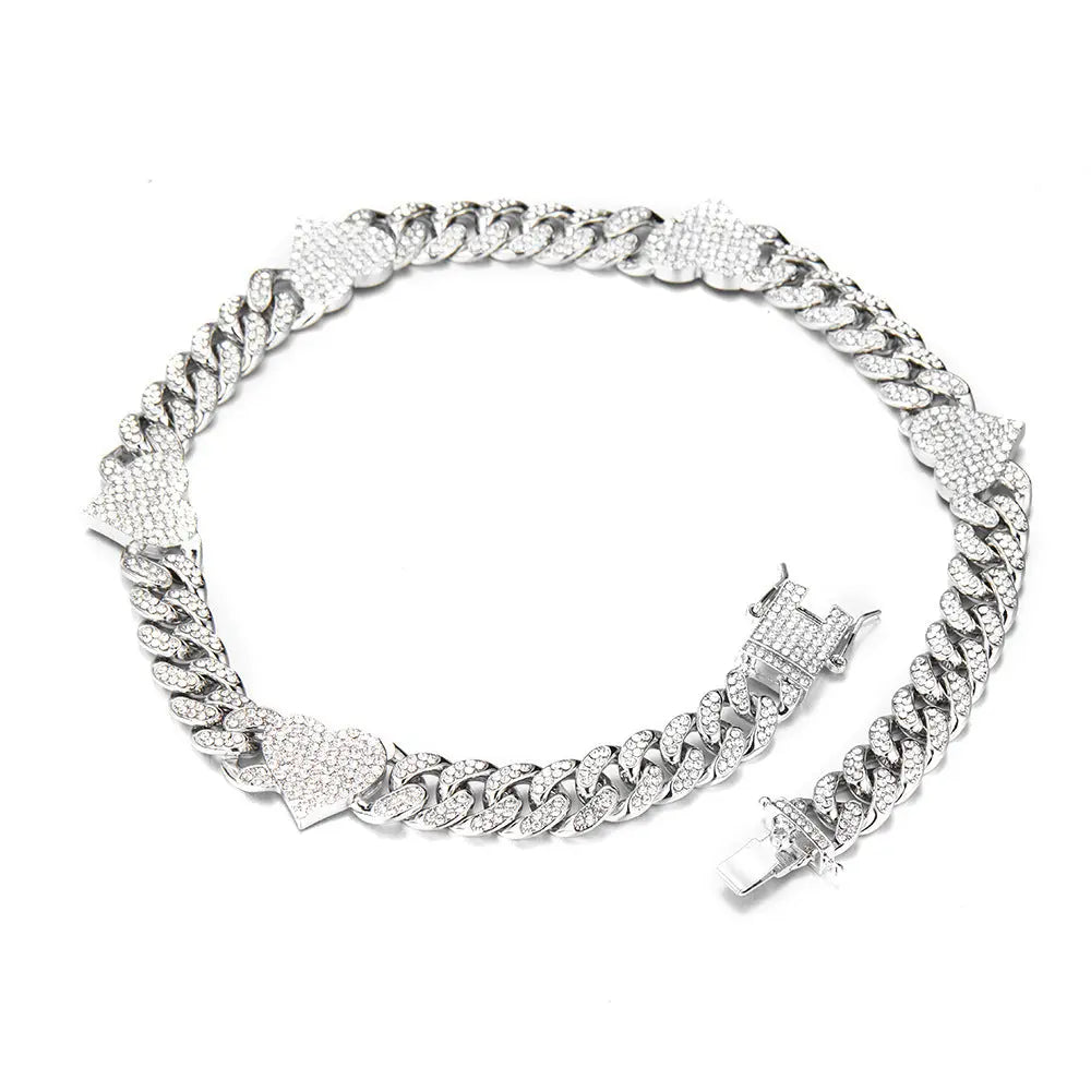 Hip-Hop Personality Cuban Chain Temperament Exquisite Love Necklace Adjustable Bracelet Accessories Couple Models eprolo