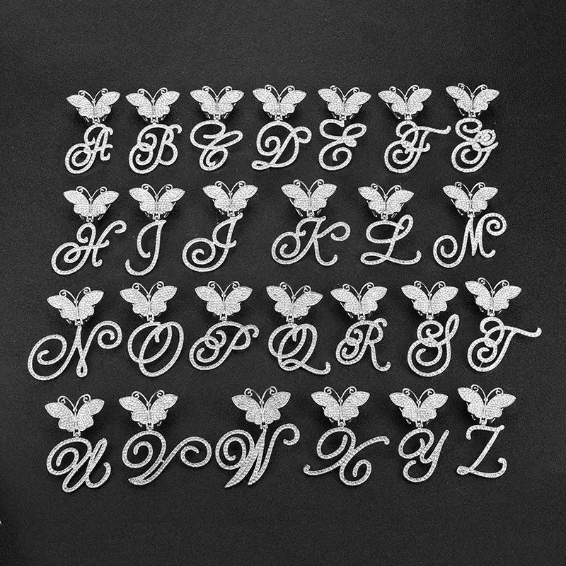 18inch Cuban Chain Butterfly Letter Full Diamond Pendant Cuban Chain Personalized Exaggerated Thick Chain Hiphop Jewelry eprolo