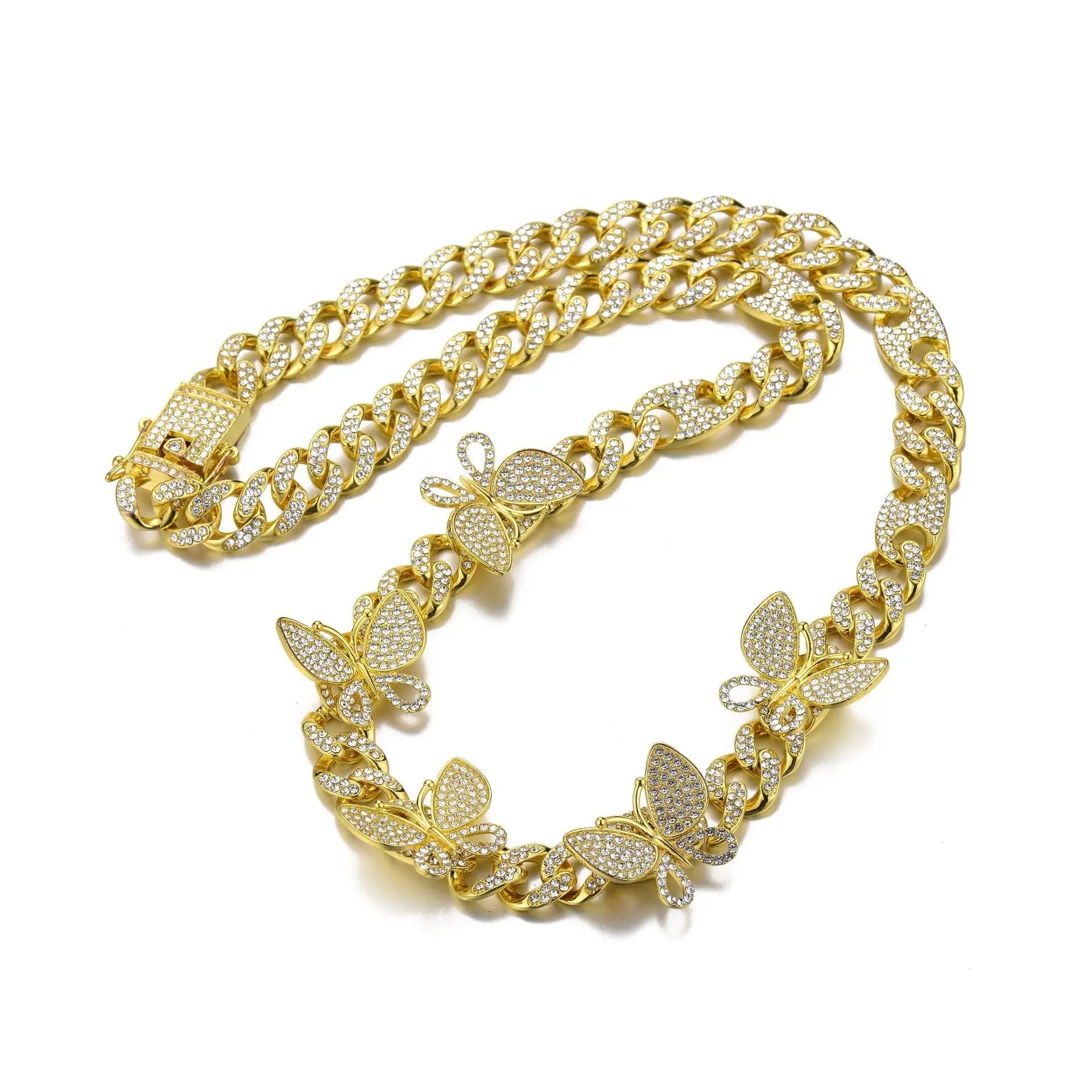 Hip Hop Necklace Niche Design Gold Box Buckle Necklace Butterfly Hip Hop Cuban Chain eprolo