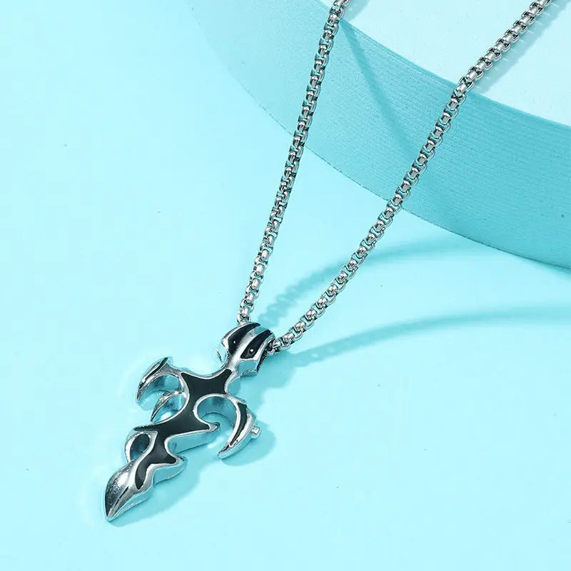 Stainless Steel Pendant Drop Oil Titanium Steel Cross Flame Trend Men&