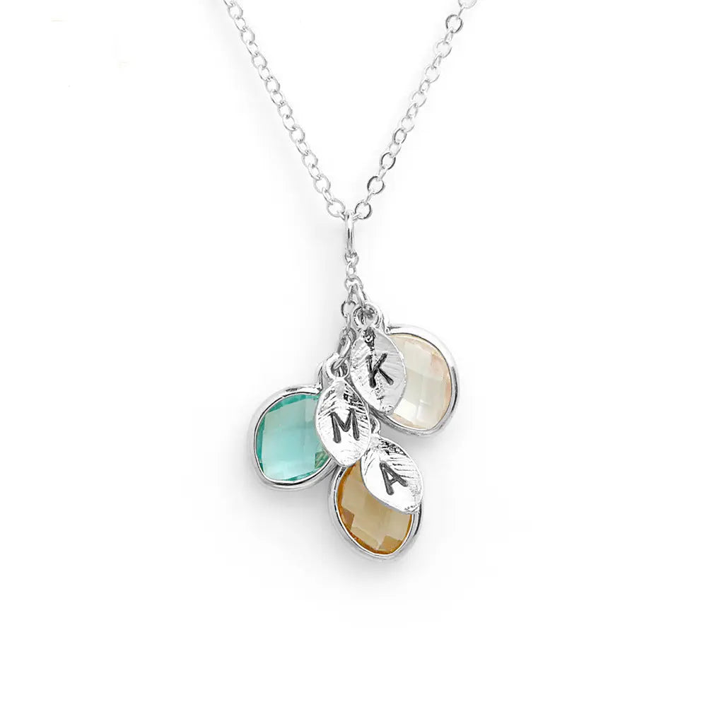 12-color water drop birthstone leaf lettering diy necklace holiday gift eprolo