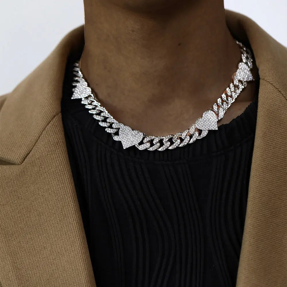 Hip-Hop Personality Cuban Chain Temperament Exquisite Love Necklace Adjustable Bracelet Accessories Couple Models eprolo
