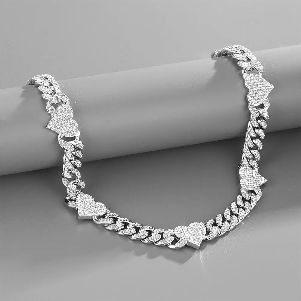 Hip-Hop Personality Cuban Chain Temperament Exquisite Love Necklace Adjustable Bracelet Accessories Couple Models eprolo