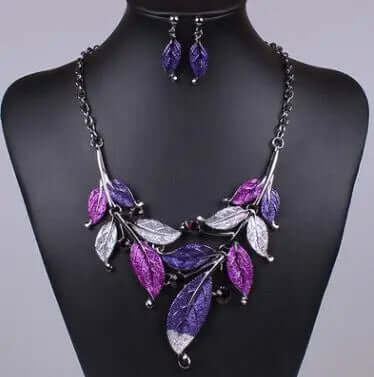 Classic Colorful Leaf Rhinestone Alloy Drop Necklace Earrings Jewelry eprolo