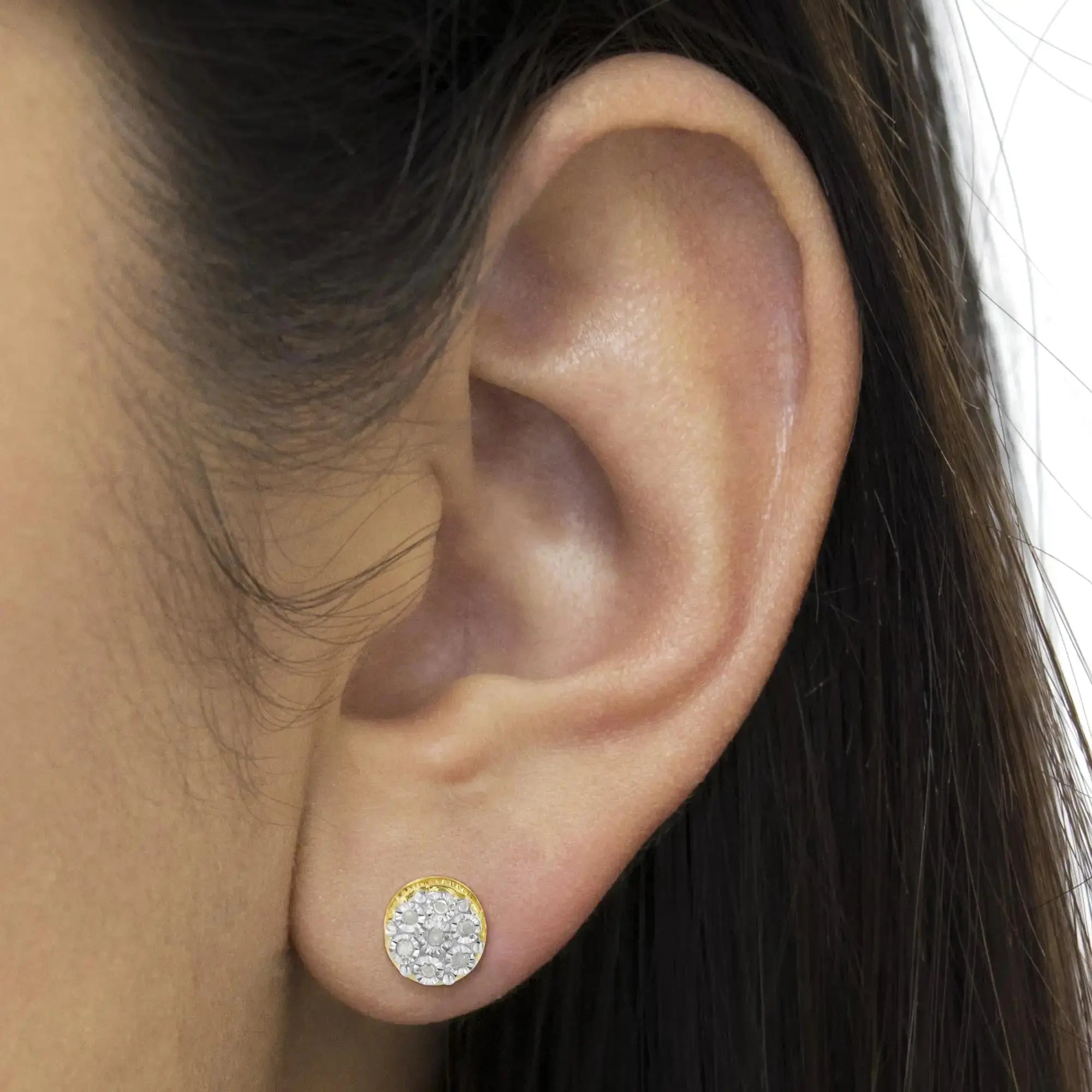 14K Yellow Gold Plated .925 Sterling Silver 1/7 Cttw Diamond Miracle Set Stud Earrings (I-J Color, I3 Promo Clarity) My Store