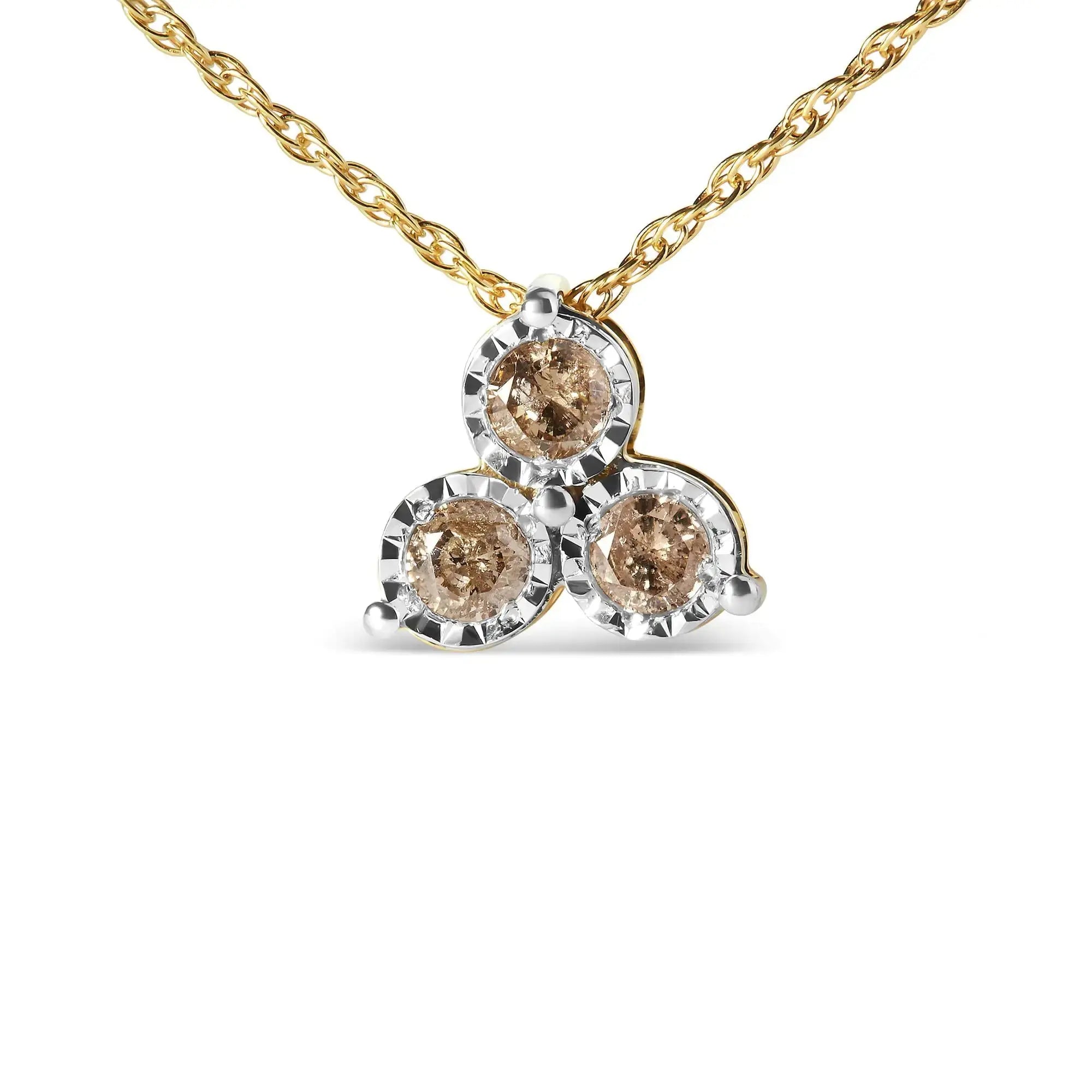 14K Yellow Gold Plated .925 Sterling Silver 1/4 Cttw Diamond 3 Stone Trio 18" Pendant Necklace (J-K Color, I1-I2 Clarity) My Store