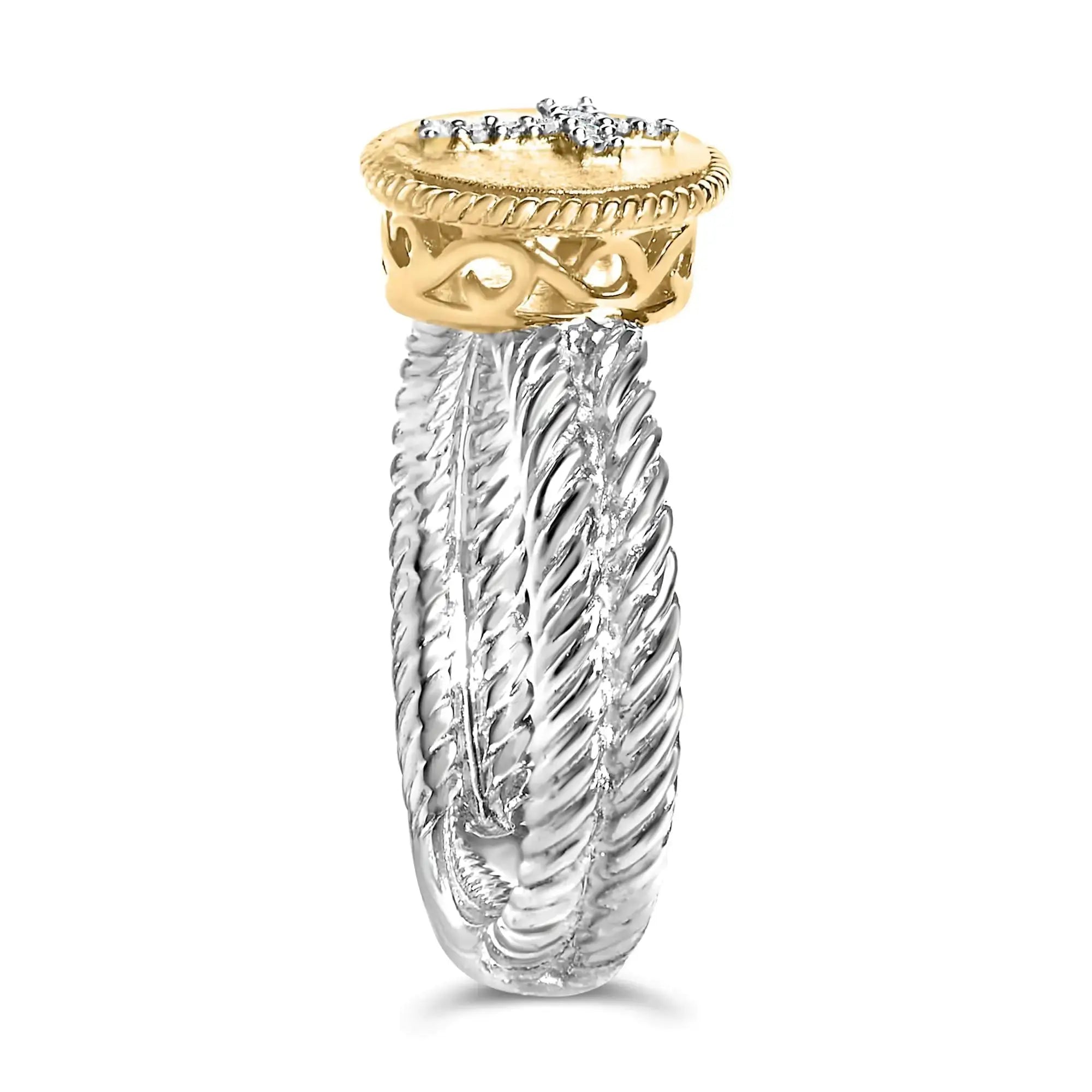 18K Yellow Gold Plated .925 Sterling Silver Diamond Cross Ring with Satin Finish (I-J Color, SI1-SI2 Clarity) My Store