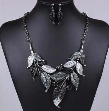Classic Colorful Leaf Rhinestone Alloy Drop Necklace Earrings Jewelry eprolo