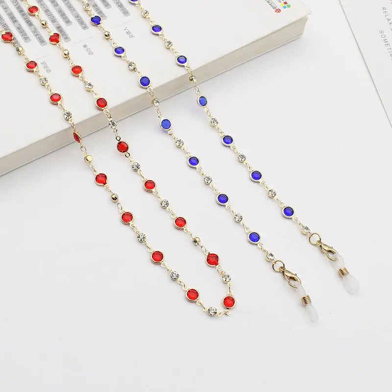 Personality Jewelry Accessories Fashion Color Crystal With Drill Mask Glasses Anti-Drop Lanyard Necklace eprolo