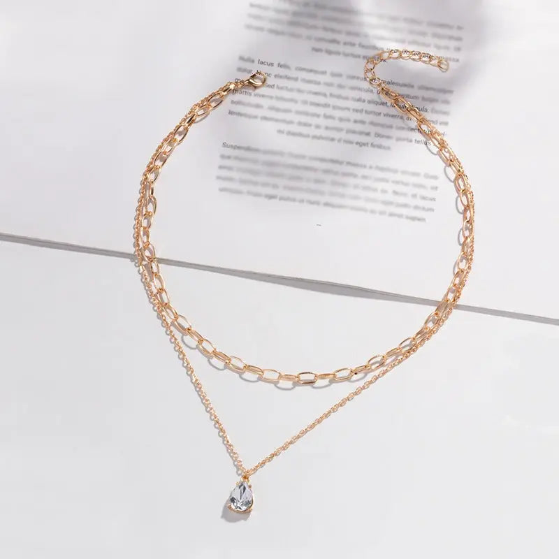 New Stacked Necklace Cold Feng Shui Drop Zircon Pendant Collar Chain Necklace Adornment Female eprolo
