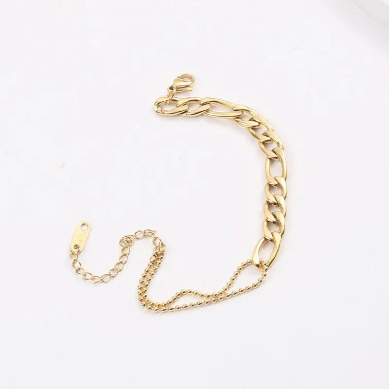 Waterproof Stainless Steel Figaro Chain&amp;Cuban Chain Patchwork Bracelets for Women Ladies Street Style Gold Chain Bracelet eprolo