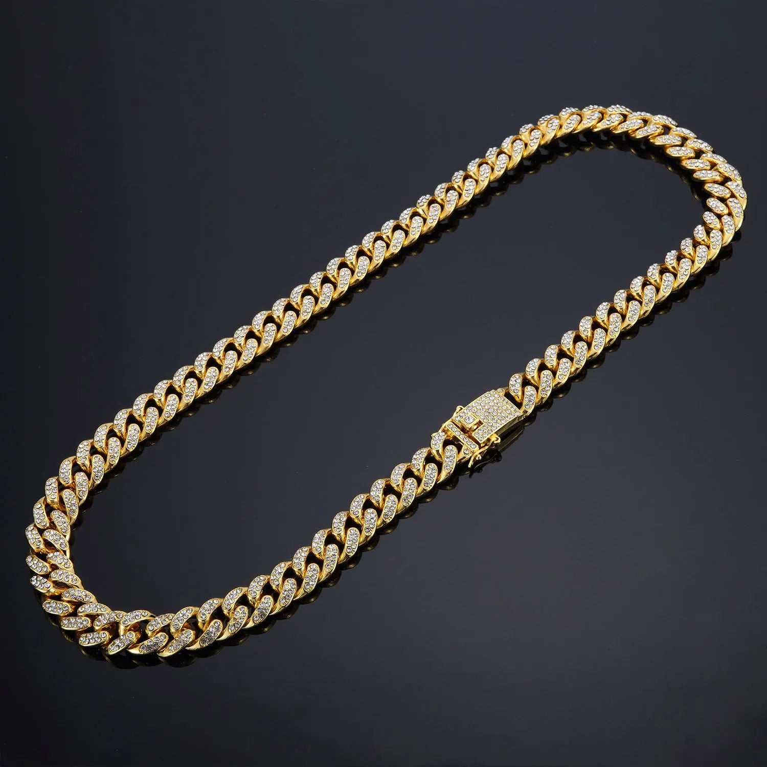 Hip Hop Necklace Jewelry 12mm Wide Butterfly Buckle Thick Gold Plating Cuban Chain eprolo