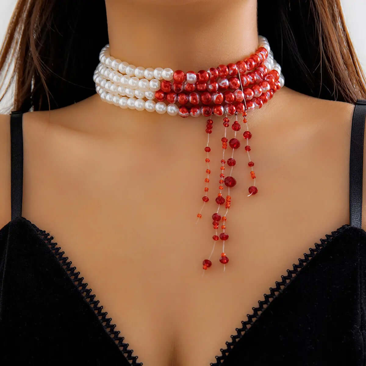 Gothic style pearl necklace choker creative Halloween blood drop tassel collarbone necklace eprolo