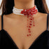 Gothic style pearl necklace choker creative Halloween blood drop tassel collarbone necklace eprolo