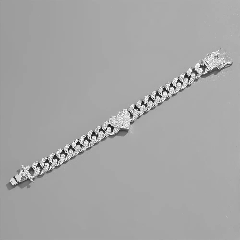 Hip-Hop Personality Cuban Chain Temperament Exquisite Love Necklace Adjustable Bracelet Accessories Couple Models eprolo