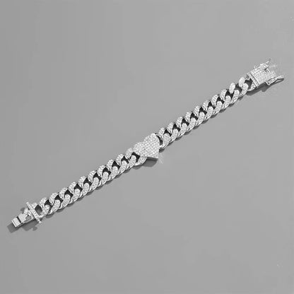 Hip-Hop Personality Cuban Chain Temperament Exquisite Love Necklace Adjustable Bracelet Accessories Couple Models eprolo
