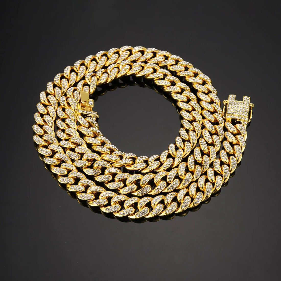 Hip Hop Necklace Jewelry 12mm Wide Butterfly Buckle Thick Gold Plating Cuban Chain eprolo