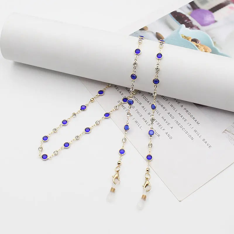 Personality Jewelry Accessories Fashion Color Crystal With Drill Mask Glasses Anti-Drop Lanyard Necklace eprolo