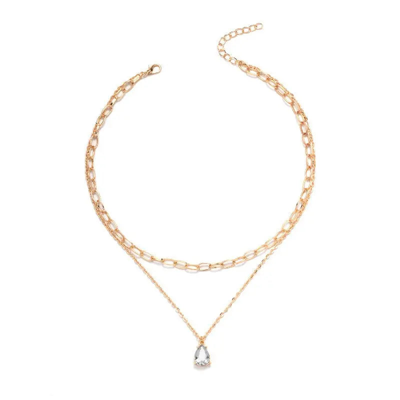 New Stacked Necklace Cold Feng Shui Drop Zircon Pendant Collar Chain Necklace Adornment Female eprolo
