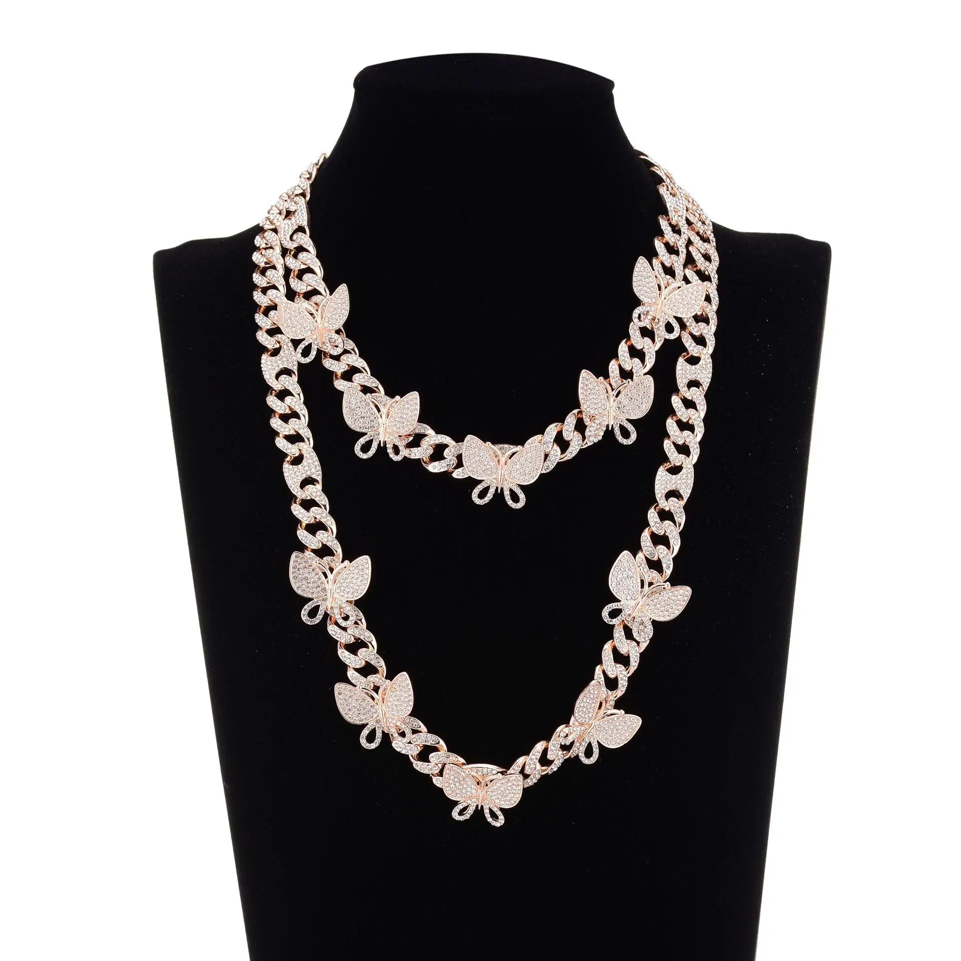 Hip Hop Necklace Niche Design Gold Box Buckle Necklace Butterfly Hip Hop Cuban Chain eprolo