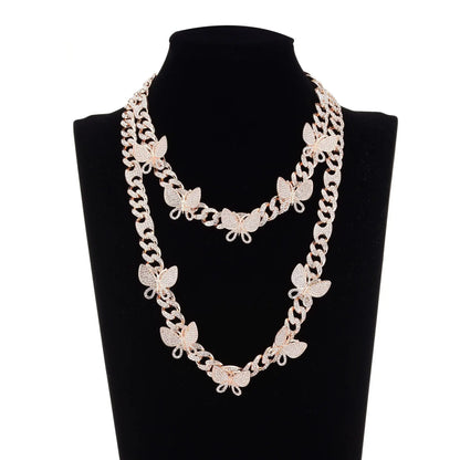 Hip Hop Necklace Niche Design Gold Box Buckle Necklace Butterfly Hip Hop Cuban Chain eprolo
