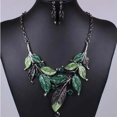 Classic Colorful Leaf Rhinestone Alloy Drop Necklace Earrings Jewelry eprolo