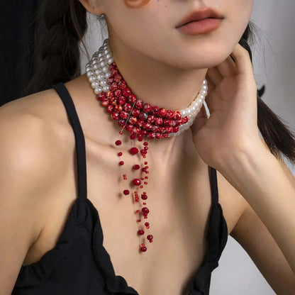 Gothic style pearl necklace choker creative Halloween blood drop tassel collarbone necklace eprolo