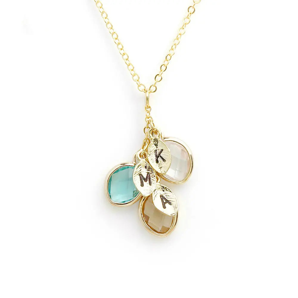 12-color water drop birthstone leaf lettering diy necklace holiday gift eprolo