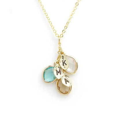12-color water drop birthstone leaf lettering diy necklace holiday gift eprolo