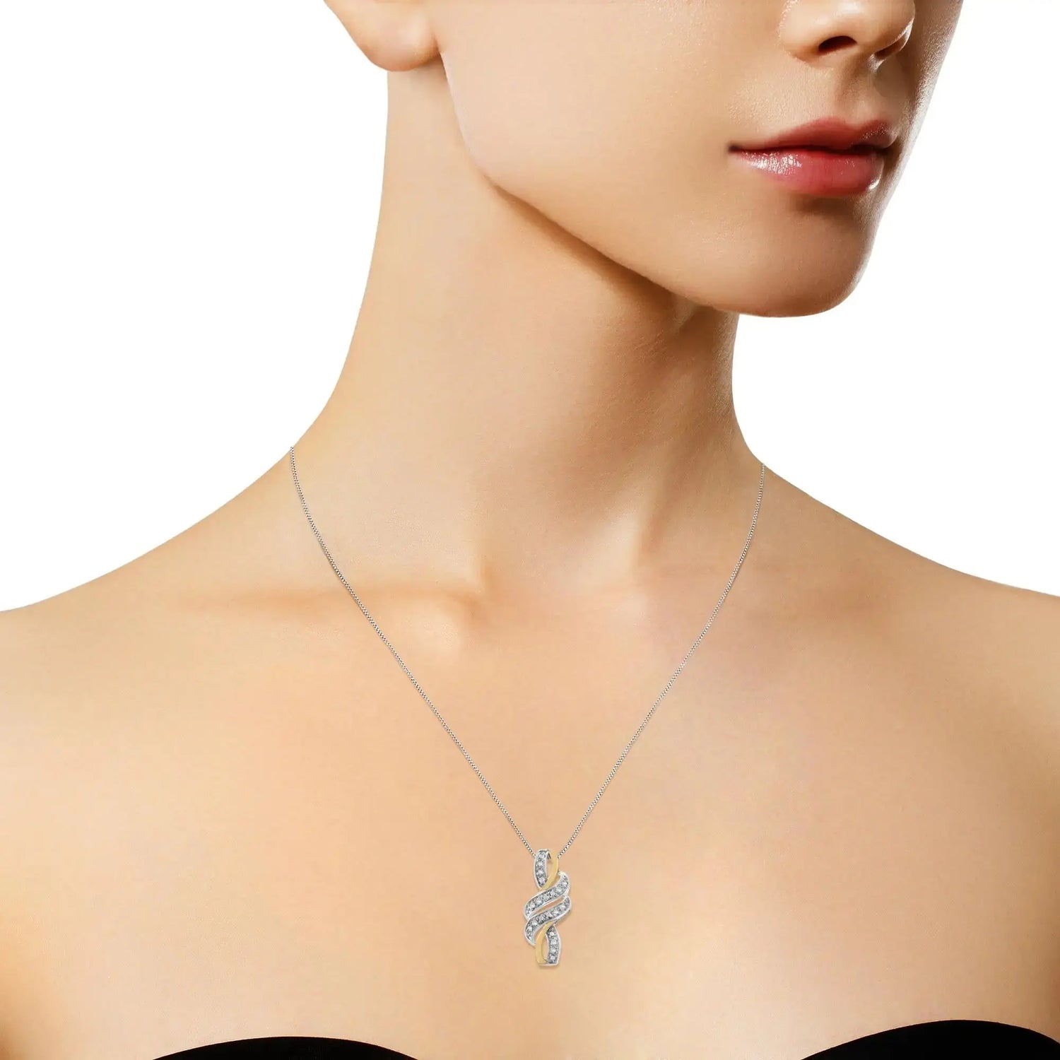 14K Yellow Gold Plated .925 Sterling Silver Round-Cut Diamond Accent Cross Bypass 18" Pendant Necklace (H-I Color, I2-I3 Clarity) My Store