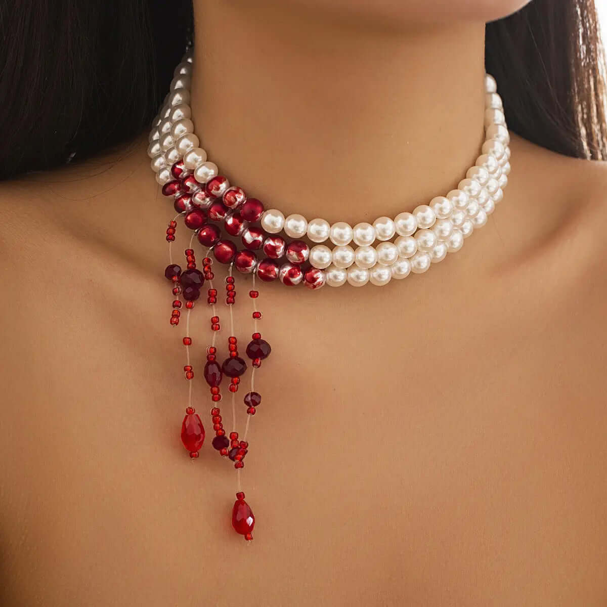 Gothic style pearl necklace choker creative Halloween blood drop tassel collarbone necklace eprolo