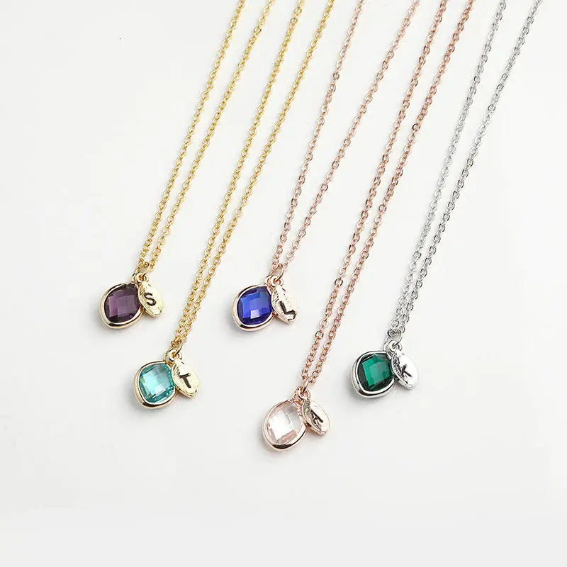 12-color water drop birthstone leaf lettering diy necklace holiday gift eprolo