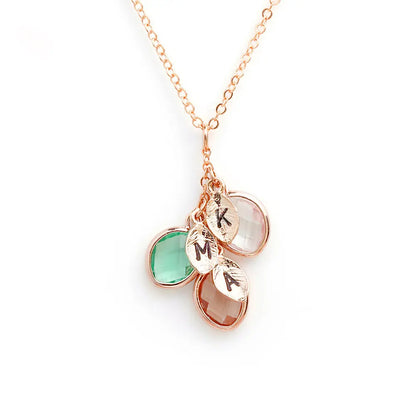 12-color water drop birthstone leaf lettering diy necklace holiday gift eprolo