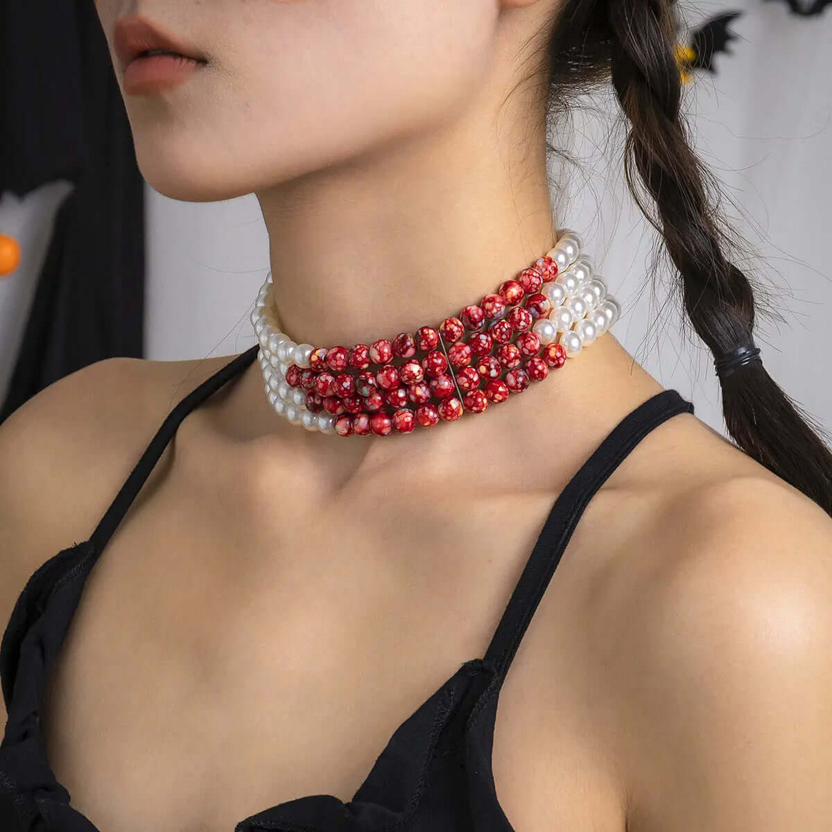 Gothic style pearl necklace choker creative Halloween blood drop tassel collarbone necklace eprolo