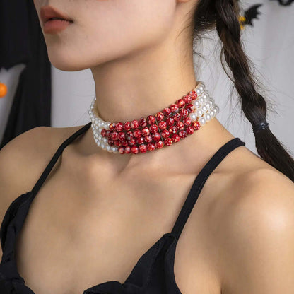 Gothic style pearl necklace choker creative Halloween blood drop tassel collarbone necklace eprolo