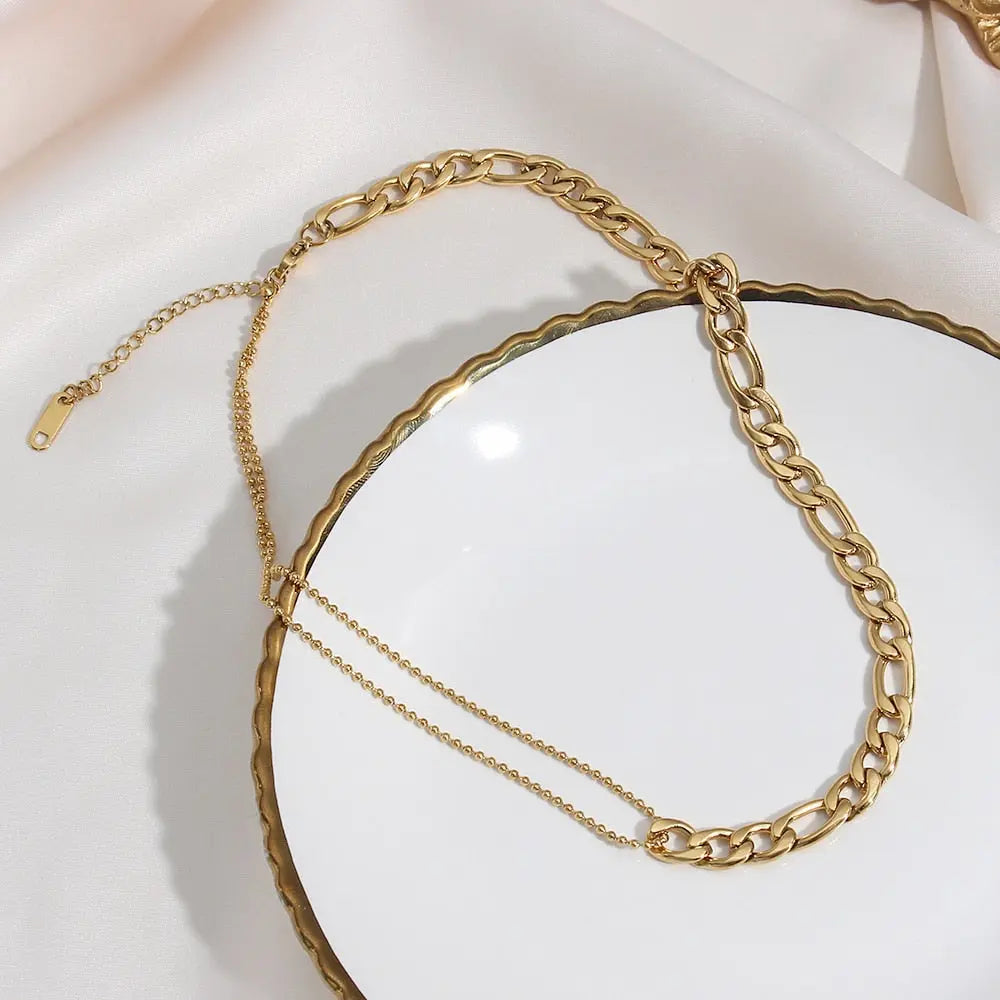 Waterproof Stainless Steel Figaro Chain&amp;Cuban Chain Patchwork Bracelets for Women Ladies Street Style Gold Chain Bracelet eprolo