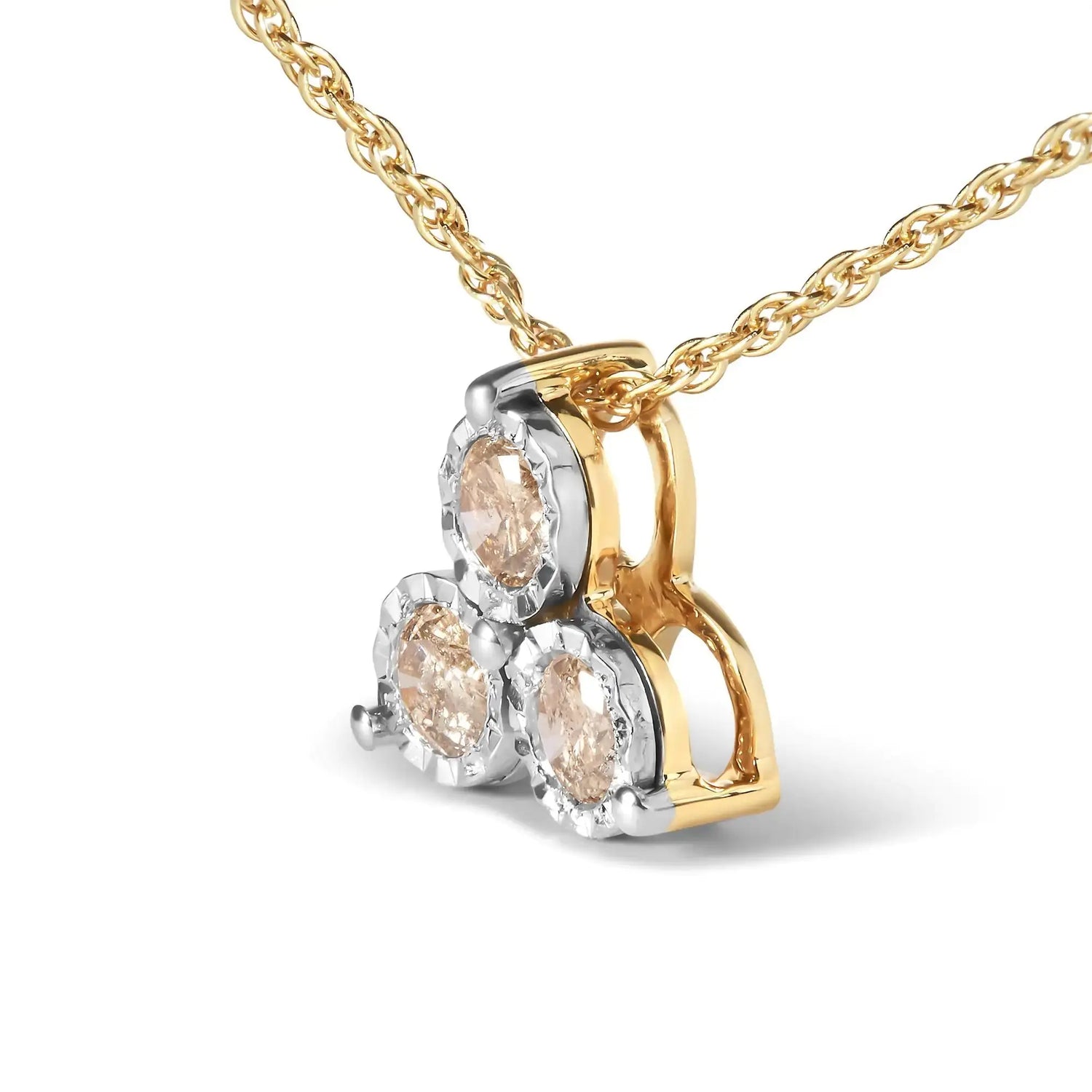 14K Yellow Gold Plated .925 Sterling Silver 1/4 Cttw Diamond 3 Stone Trio 18" Pendant Necklace (J-K Color, I1-I2 Clarity) My Store
