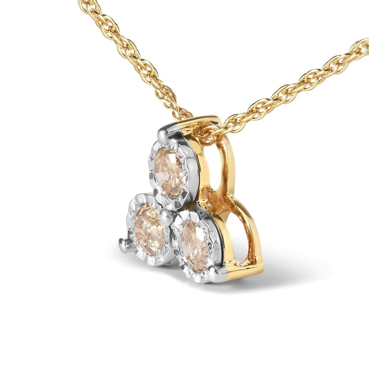 14K Yellow Gold Plated .925 Sterling Silver 1/4 Cttw Diamond 3 Stone Trio 18" Pendant Necklace (J-K Color, I1-I2 Clarity) My Store