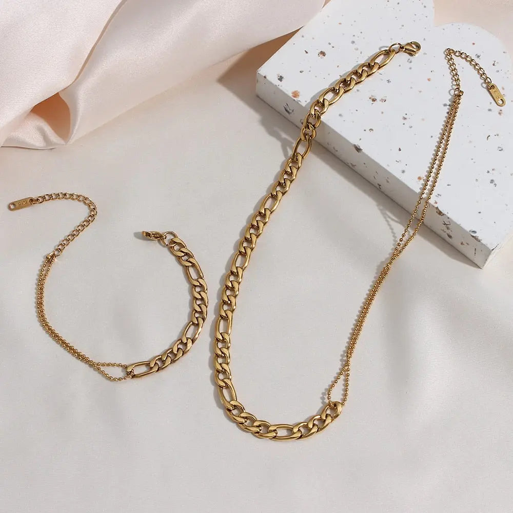 Waterproof Stainless Steel Figaro Chain&amp;Cuban Chain Patchwork Bracelets for Women Ladies Street Style Gold Chain Bracelet eprolo