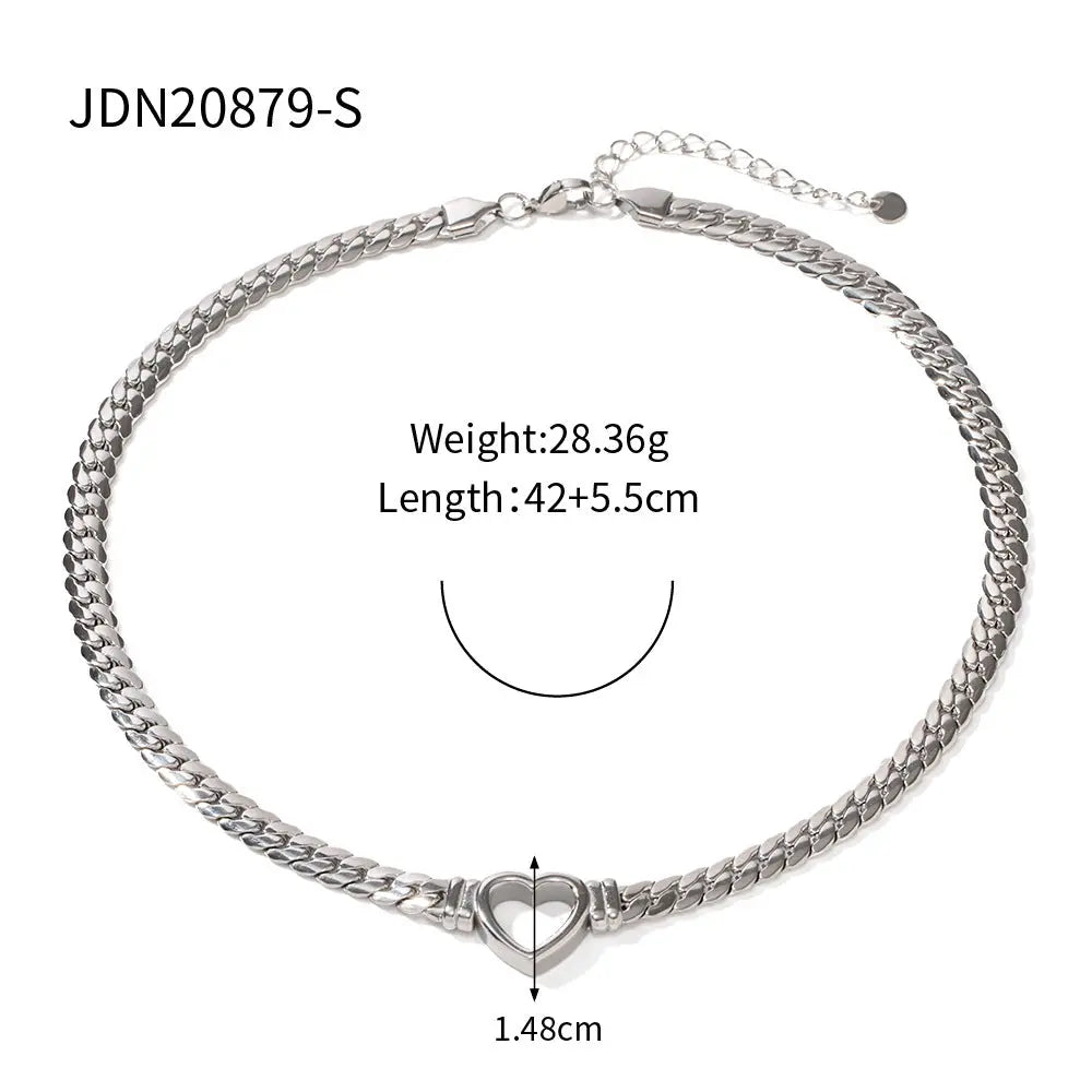 Stainless steel Cuban chain heart-shaped necklace with hollowed out flat snake chain heart pendant necklace for women eprolo