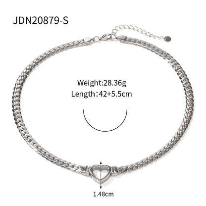 Stainless steel Cuban chain heart-shaped necklace with hollowed out flat snake chain heart pendant necklace for women eprolo
