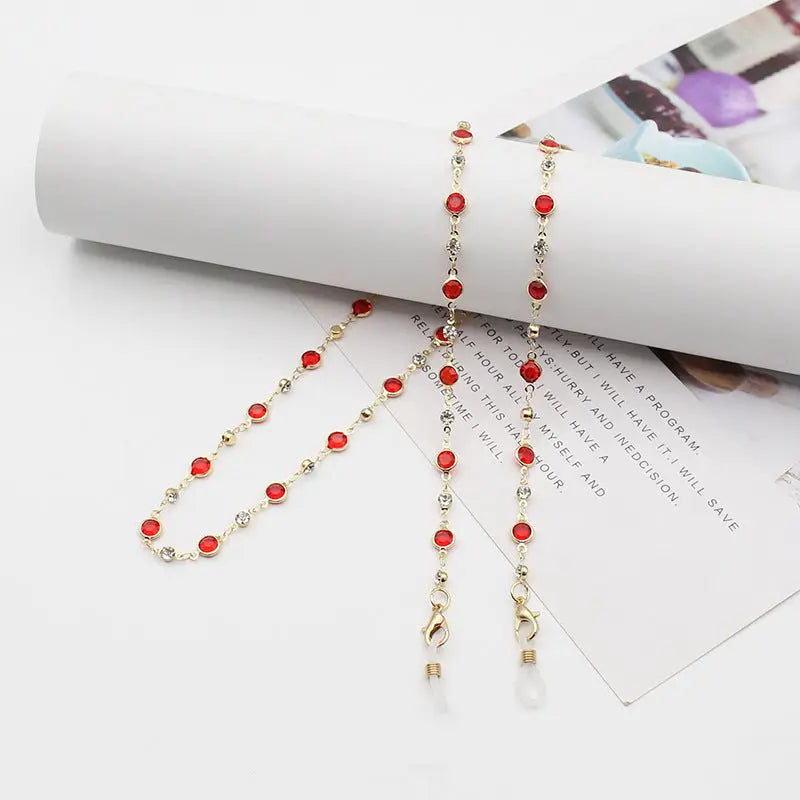 Personality Jewelry Accessories Fashion Color Crystal With Drill Mask Glasses Anti-Drop Lanyard Necklace eprolo