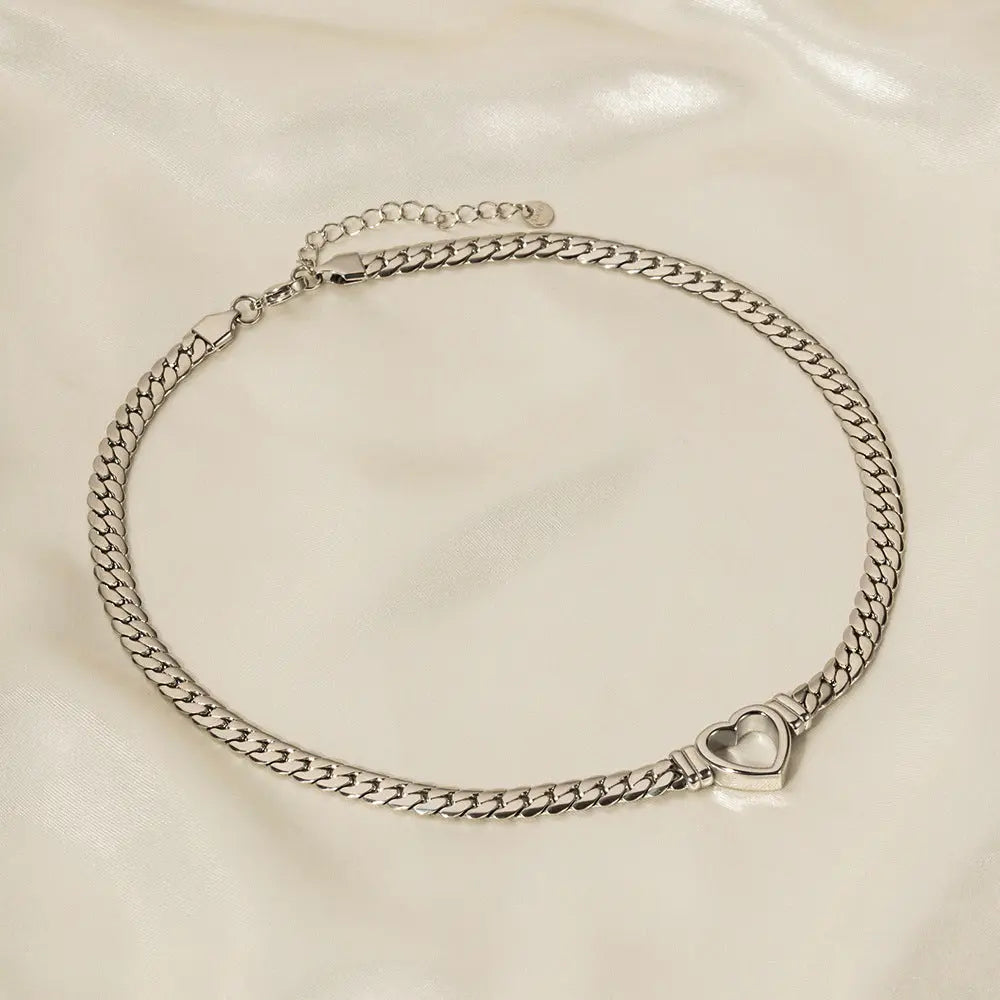 Stainless steel Cuban chain heart-shaped necklace with hollowed out flat snake chain heart pendant necklace for women eprolo