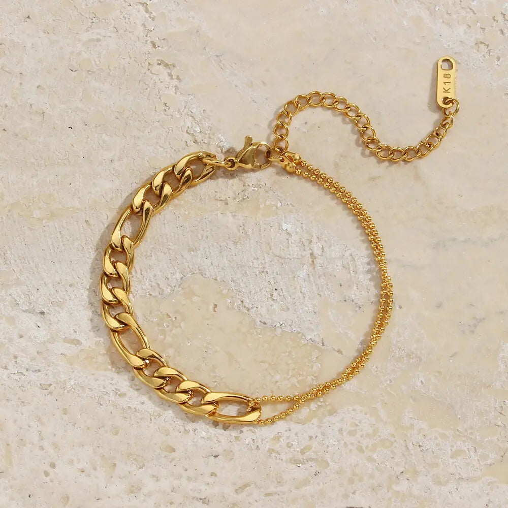 Waterproof Stainless Steel Figaro Chain&amp;Cuban Chain Patchwork Bracelets for Women Ladies Street Style Gold Chain Bracelet eprolo