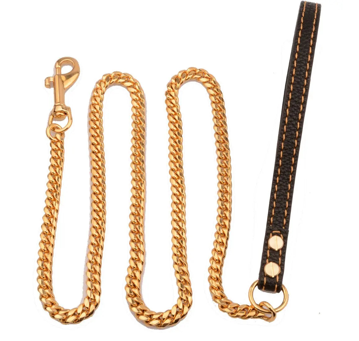 10mm stainless steel leather traction rope golden stainless steel Cuban chain dog chain medium-sized dog pet traction chain eprolo