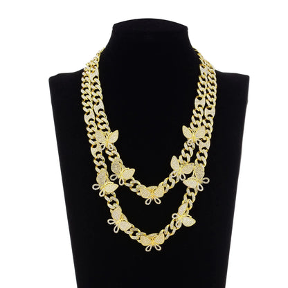 Hip Hop Necklace Niche Design Gold Box Buckle Necklace Butterfly Hip Hop Cuban Chain eprolo